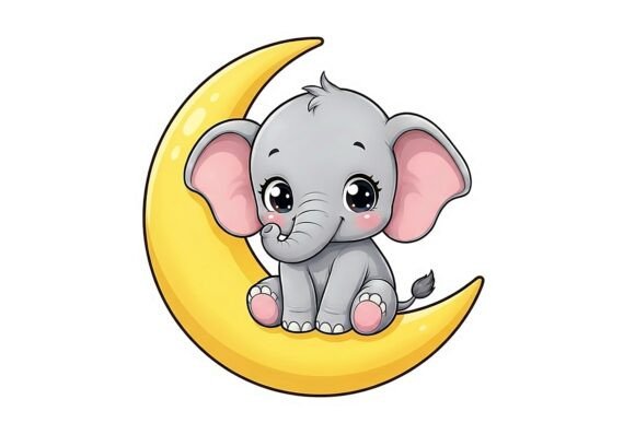 Baby Elephant Sitting on Moon Sticker
