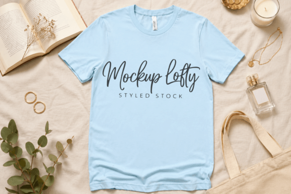 BC3001 Heather Ice Blue Flat Lay Mockup
