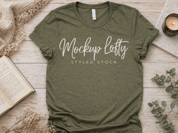 BC3001 Heather Olive Flat Lay Mockup