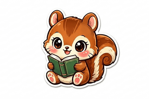 Cute Baby Squirrel Reading Book Sticker