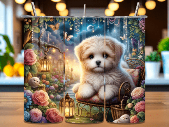 Cute Puppy Garden Tumbler Wrap PNG
