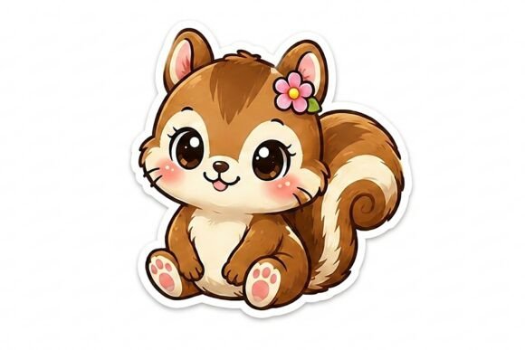 Cute Sitting Baby Squirrel Sticker PNG