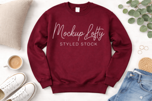 Gildan 18000 Maroon Sweatshirt Mockup