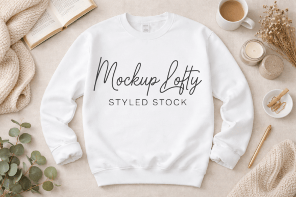 Gildan 18000 White Sweatshirt Mockup