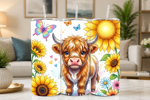 Highland Cow Sunflower Tumbler Wrap