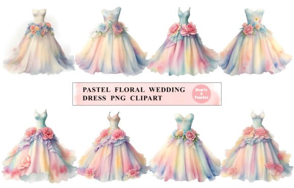 Pastel Floral Wedding Dress PNG Clipart