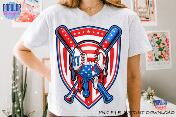 Patriotic Baseball PNG Dripping American
