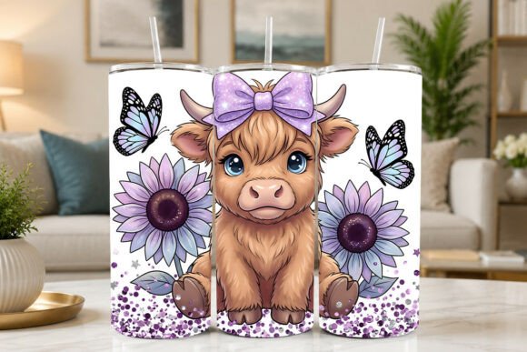 Purple Sunflower Highland Cow Tumbler