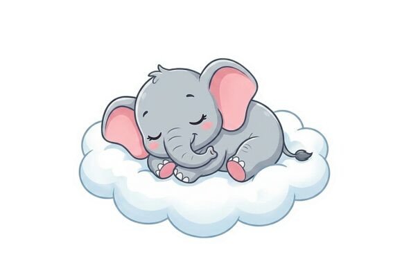Sleeping Baby Elephant on Cloud Sticker