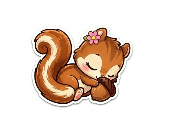 Sleeping Baby Squirrel Hugging Hazelnut
