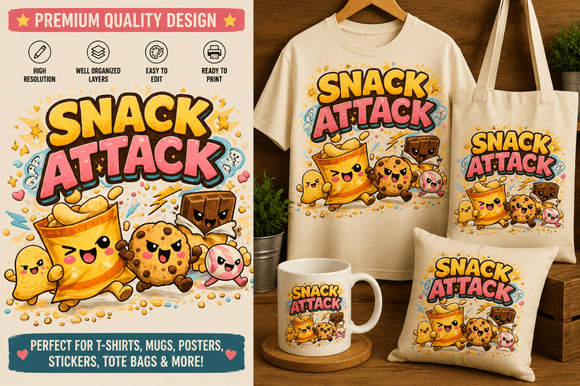 Snack Attack 🍿🔥PNG SVG: Bold, Playful Typography for Snack-Loving Creators
