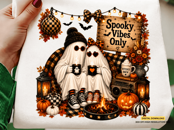 Spooky Vibes Only Ghost Couple PNG
