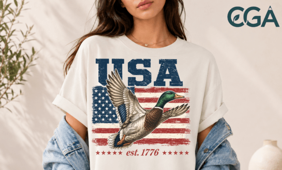 USA Flag Flying Mallard Duck Hunting PNG