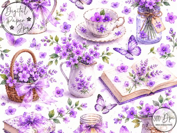 Violets Floral Heart Digital Paper