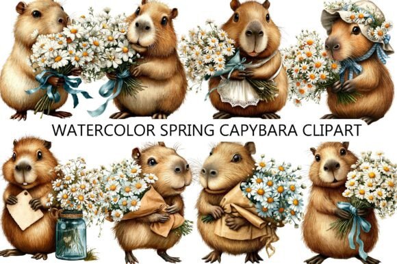 Watercolor Spring Capybara Clipart: Soft, Cheerful, and Ready for Real Projects