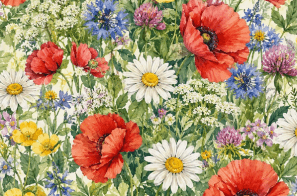 Watercolor Wildflower Meadow Seamless FL: Where Botanical Artistry Meets Modern Surface Design