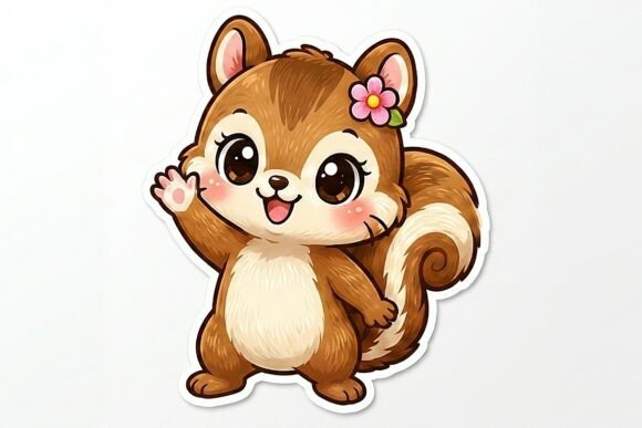 Waving Baby Squirrel Sticker PNG
